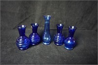 Collection of Five Cobalt Blue Bud Vases