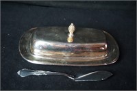 Silver Plate Butter Dish w/ Glass Liner and Knife