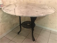Marble Top Table with Cast Iron Ornate Base