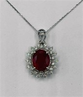 Estate AIGL $4556 Ruby and Diamonds Pendant