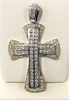 14 K Two Tone 4Ct Diamond Cross Pendant