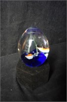 Glass Paperweight with Ocean and Shark