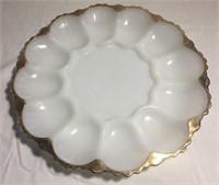 Milkglass Egg Tray with Gold Rim