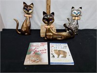 3 Metal Cat Wall Hangings & Cat Books