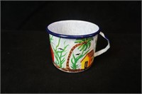 Hand Painted Enamel Splatter Ware Mug with Houses