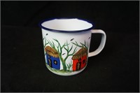 Hand Painted Enamel Mug with Houses
