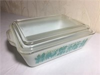 Amish Butterprint Blue Rooster Pyrex Dish w/ Lid