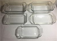 Lot of 5 Clear Glass Anchor Hocking Loaf Pans