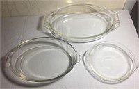 Lot of 3 Clear Glass Oval Bakers