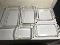 Lot of 5 Clear Glass Baking Pans