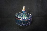 Blue Carnival Glass Candy Dish with Lid