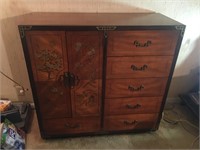Wood Toned Oriental Style Cabinet/ Dresser