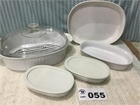 CORNINGWARE DUTCH OVEN. PLATTERS, LIDDED BOWLS