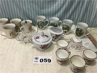 ASSORTMENT OF MUGS, GLASSWARE, CURRIER & IVES