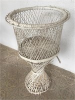 White Wicker Plant Stand Lot A