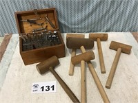 LEATHER STAMPING DIES, WOOD BOX, MALLETS