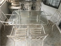 Glass Top Patio Table w/ 6 Outdoor Chairs