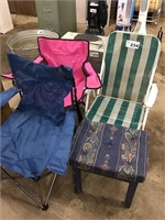 FOLDING LAWN CHAIRS, UPHOLSTERED STOOL