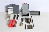 Assorted Drill Bits & Metal Storage