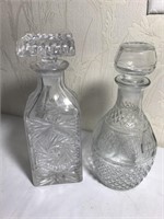 2 Clear Glass Decanters w/ Toppers