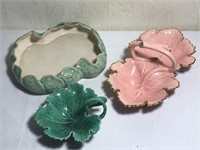 Lot of 3 Leaf Style Pottery Dishes