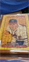 Warren spahn puzzle mounted on wood