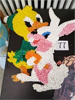 Vintage Popcorn Art Easter Bunny and Duck