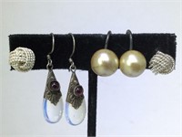 3 pairs Sterling Silver Earrings