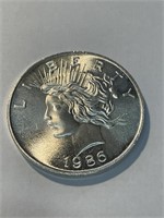 1986 Peace Dollar Design 1 oz Silver Round