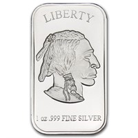Silver 1 oz. Buffalo/Bison Bar -.999 Pure