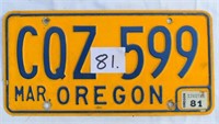 Oregon number plate - CQZ599