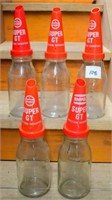 5 oil bottles with Plastic Ampol tops