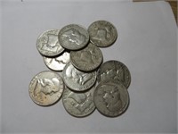 10 pcs. Franklin half Dollars 90% Silver