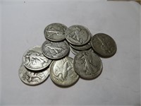 10 pcs Walking Liberty Half Dollars 90% Silver