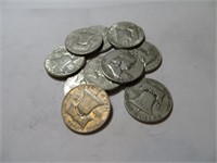 10 pcs Franklin Half Dollars 90% Silver