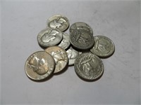 10 pcs Washington Quarters 90% Silver