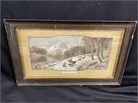 Victorian print of sheep in snow picture by F.W.H.