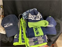 Seahawks two hats, scarf and lap robe