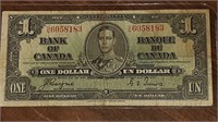 1937 BANK OF CANADA $1.00 NOTE D/N6058183