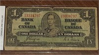 1937 BANK OF CANADA $1.00 NOTE N/N3334794