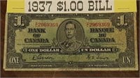 1937 BANK OF CANADA $1.00 NOTE Z/L2969369