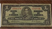 1937 BANK OF CANADA $1.00 NOTE K/M5837104