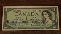 1954 BANK OF CANADA $1.00 NOTE U/Y1601124