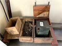 5 Wooden Boxes, Misc. Antique Tools