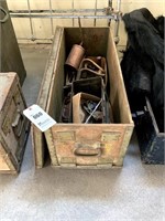 Trunk w/ Antique Tools, Old Horse Shoes, and