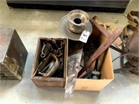 2 Boxes with Spittoon, Small Vice, Grinder Handles