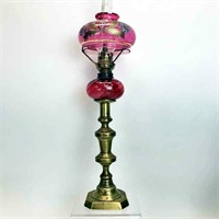 ANTIQUE CRANBERRY GLASS PEG LAMP