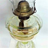 ANTIQUE VASELINE PATTERN GLASS OIL LAMP