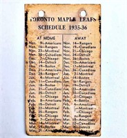1935/36 NHL SCHEDULE for “TORONTO MAPLE LEAFS”
