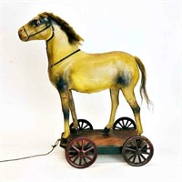 ANTIQUE HORSE PULL TOY, C. 1890